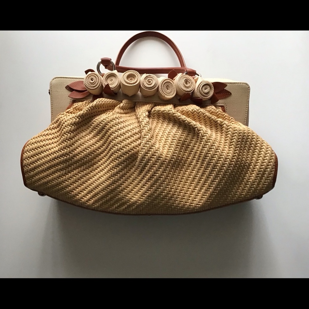 Valentino Garavani Beige and Brown Woven Satchel